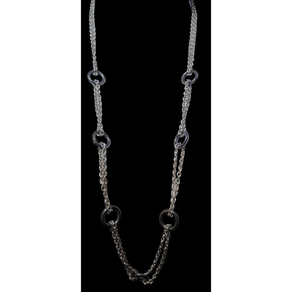Silver Double Chain Link Loop Accent Necklace